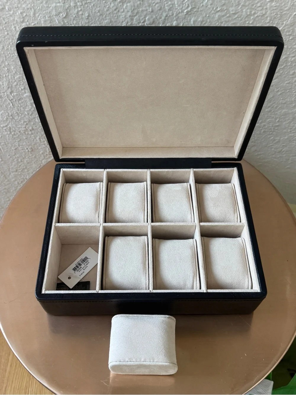 Leather 8-Slot Watch Storage Case in Black and Cream